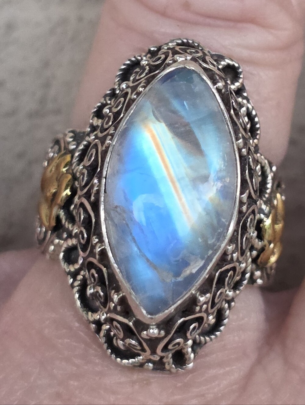 Rainbow Moonstone Ring In 925 Sterling Silver Setting Made For Royalty (Adjust)!
